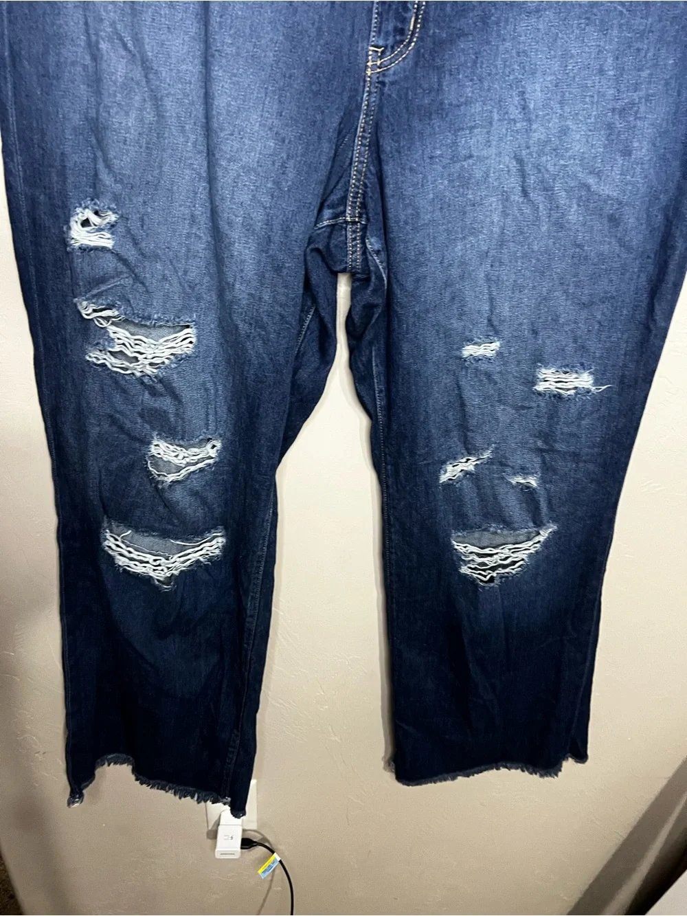 Kancan High Rise Distressed Raw Hem Wide Leg Plus Size Jeans